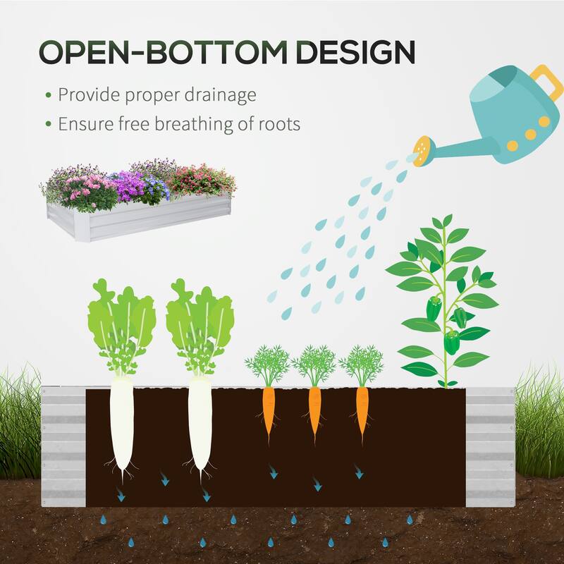 Outsunny Raised Garden Bed with Mini Greenhouse, Steel Outdoor Planter Box with Plastic Cover, Roll Up Window