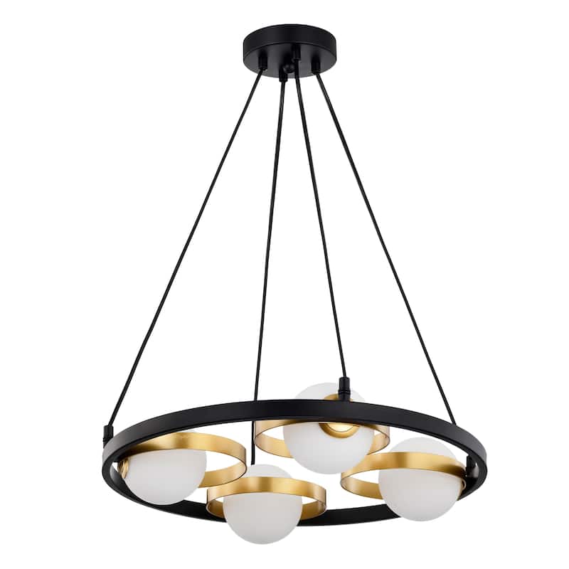 Pomponia 18 Inch Modern Circular Opaque Glass Matte Black and Satin Gold Finish Ceiling Lighted Chandelier 4-Light - N/A