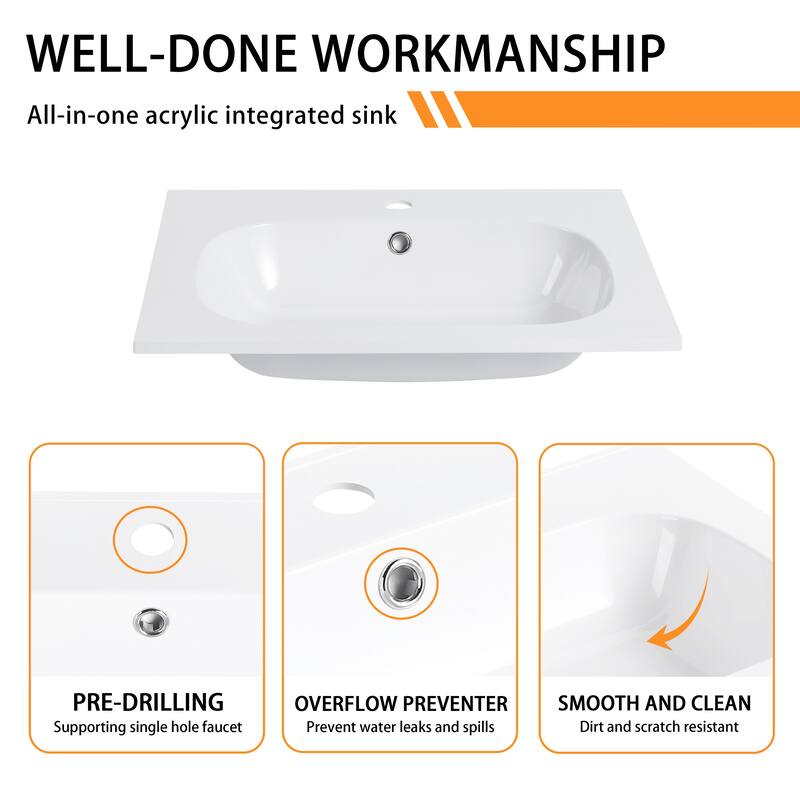 Bathroom Vanity With Sink In 30 Inch, Freestanding/Floating Bathroom Vanity with Soft Close Door and Drawer