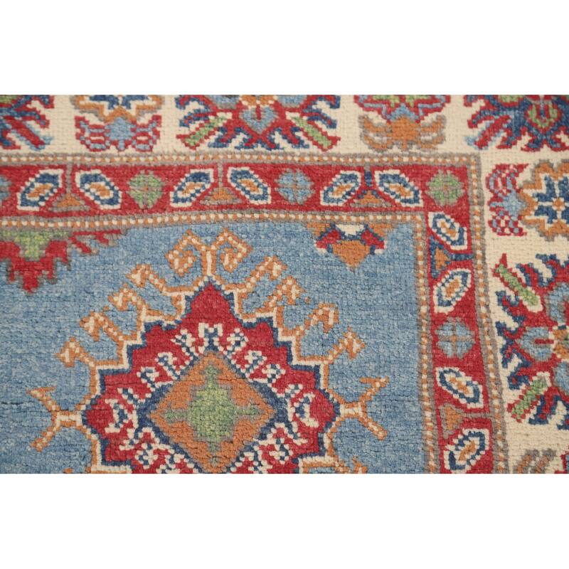 Light Blue Kazak Area Rug Hand-Knotted Bedroom Wool Carpet - 4'10" x 6'7"