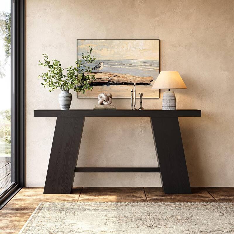 70.8-Inch Black MDF Entryway Table, Modern Sofa Table Behind Couch with Sturdy Legs