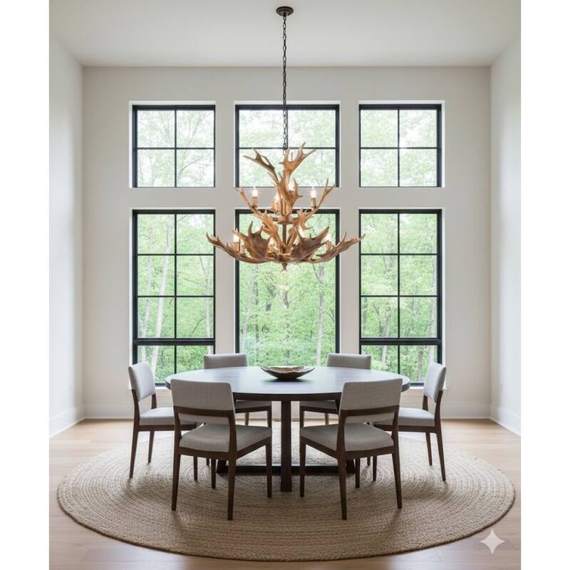 12-Light 2-Tier Polyresin Antler Lighting Fixture