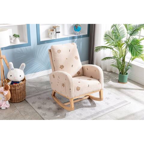 Rocking Chair for Nursery, Accent Rocker Armchair with Side Pocket for Living Room Baby Room Bedroom