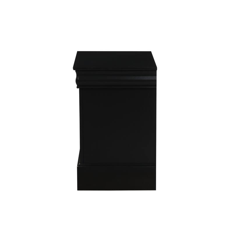 Sleek Black Nightstand with 2 Spacious Drawers, French Dovetail Joints & Brushed Nickel Hardware