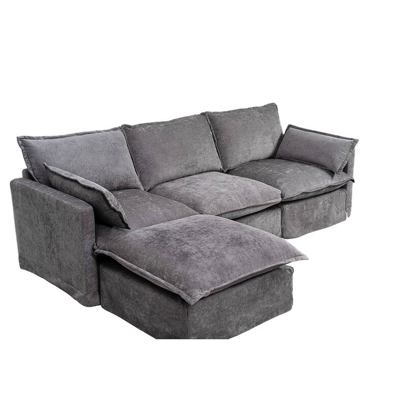 93" Modular L-Shaped Sectional Sofa with Movable Ottoman, 4-Seater Living Room Couch
