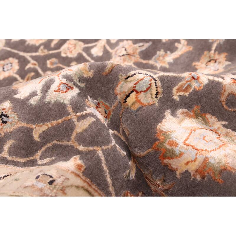 ECARPETGALLERY Hand-knotted Mirzapur Dark Grey Viscose, Wool Rug - 6'0 x 8'11