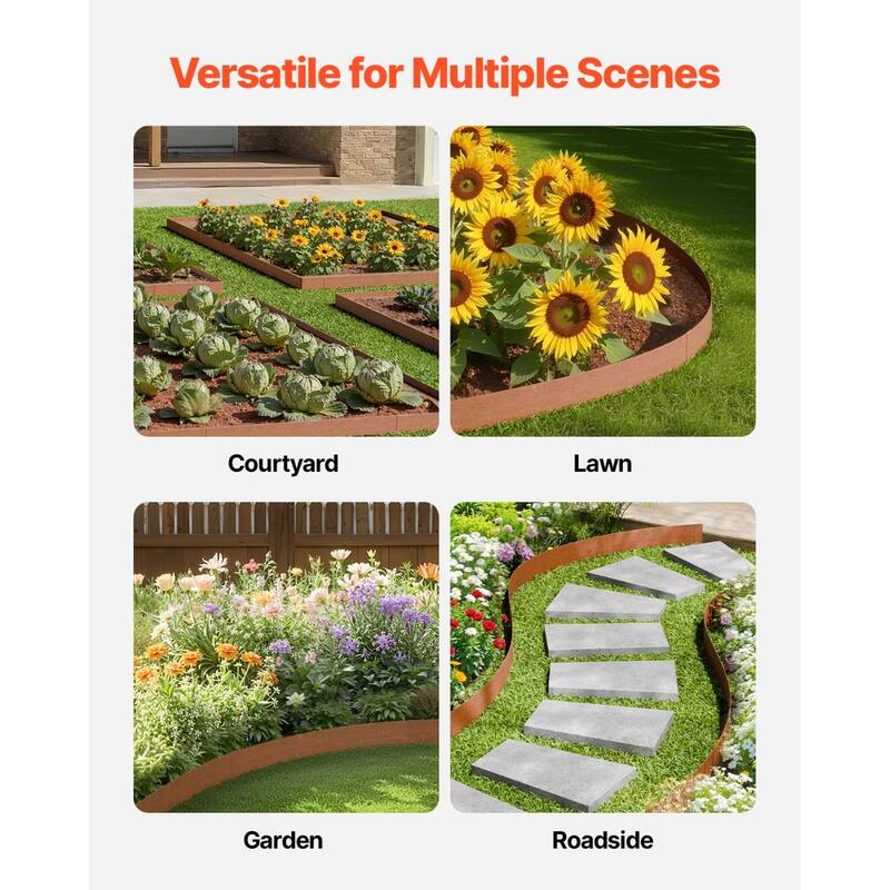 Rust Weathering Steel Lawn Edging 10 pcs with Flexible Design, Clips and Easy Install - 40 x 4.5 x 0.06''