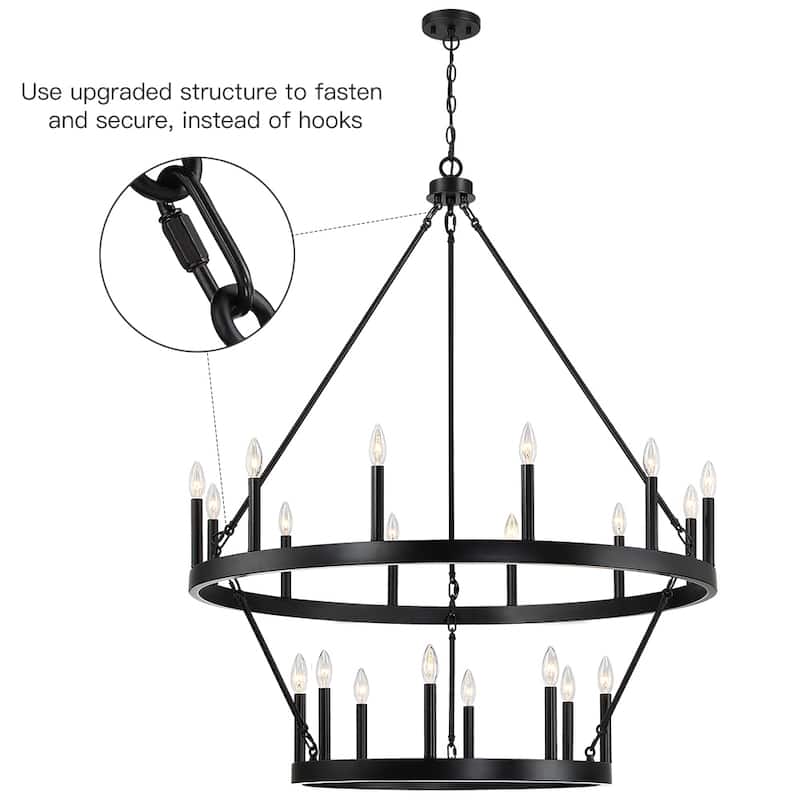 20-Light Black Candle Style Wagon Wheel Chandelier - 40"D x 148"H - 40 in. W