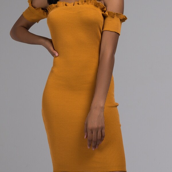 rib knit off shoulder bodycon dress