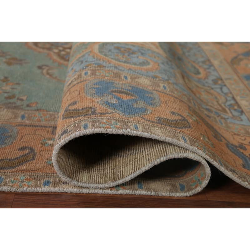 Turquoise Green Tabriz Persian Vintage Area Rug Handmade Wool Carpet - 7'6" x 10'10"