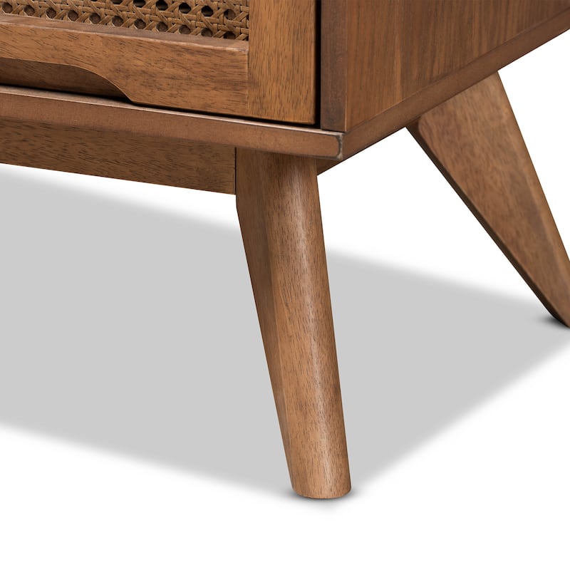 Barrett Mid-Century Modern Wood and Rattan Chest in Walnut Brown Color