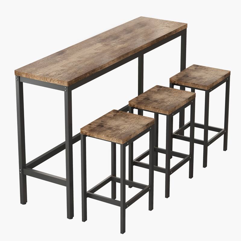 Counter Height Extra Long Dining Table Set with 3 Stools
