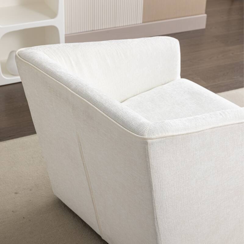 Modern 31" Chenille Upholstered Barrel Arm Chair with 360° Swivel and Round Metal Base