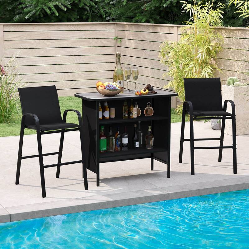 Costway 3 PCS Outdoor Bar Set Bar Height Table & Armchairs with - See Details
