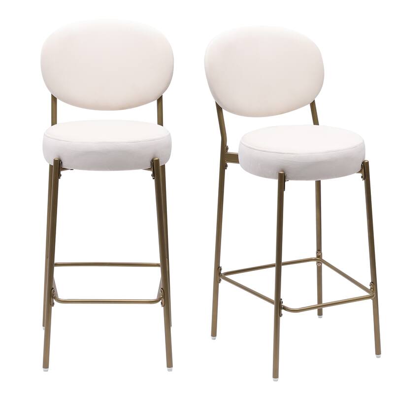 GDFStudio - Lunara Modern Velvet Upholstered Bar Height Bar Stool with Gold Metal Legs, Backrest & Footrest, Set of 2 - 41.34"H