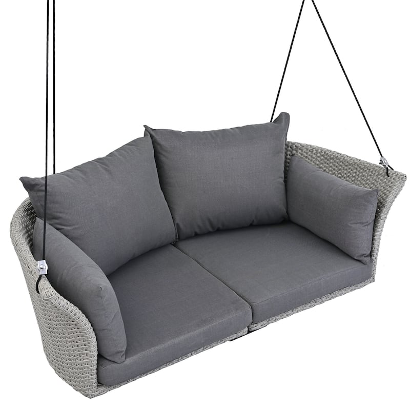 Hanging Chairs Rattan Woven Swing Sofa with Cushion & Adjustable Ropes
