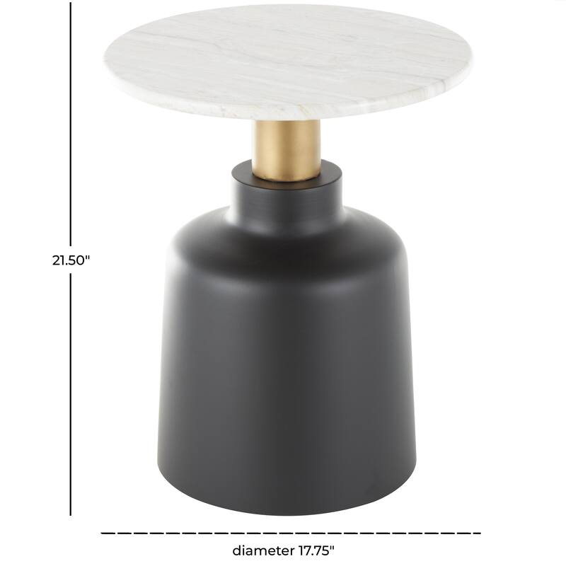 Metal Pedestal Accent Table with Faux White Marble Top - Black - Roche River Decor