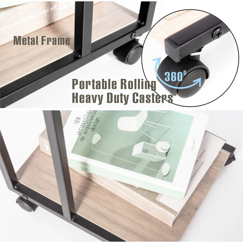 JJS Side End C Table for Sofa, Living Room Couch Table Snack Table That Slide Under for Small Spaces