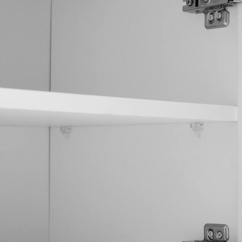Modern Hall Tree, Wood Coat Rack with 8 Gold Hooks and Legs, Entryway Upholstered Bench with Adjustable Shelves & Doors