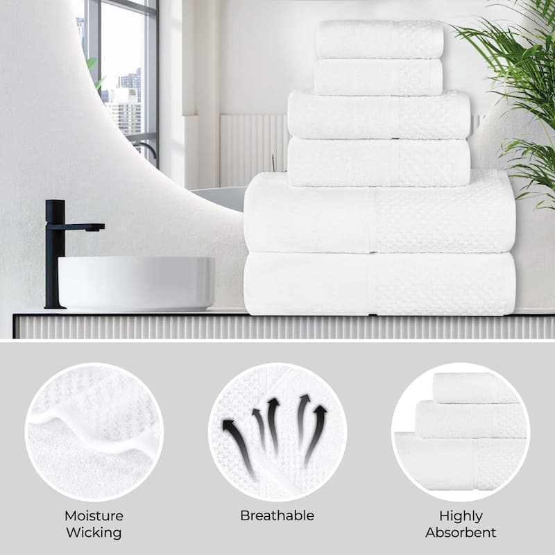 Superior Lodie Cotton Jacquard Solid and Two-Toned 6 Piece Towel Set