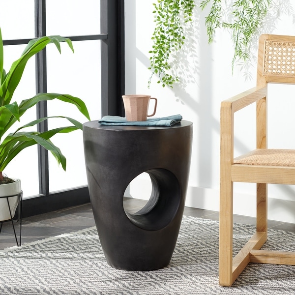 SAFAVIEH Aishi Indoor Outdoor Modern Black Concrete Round Accent
