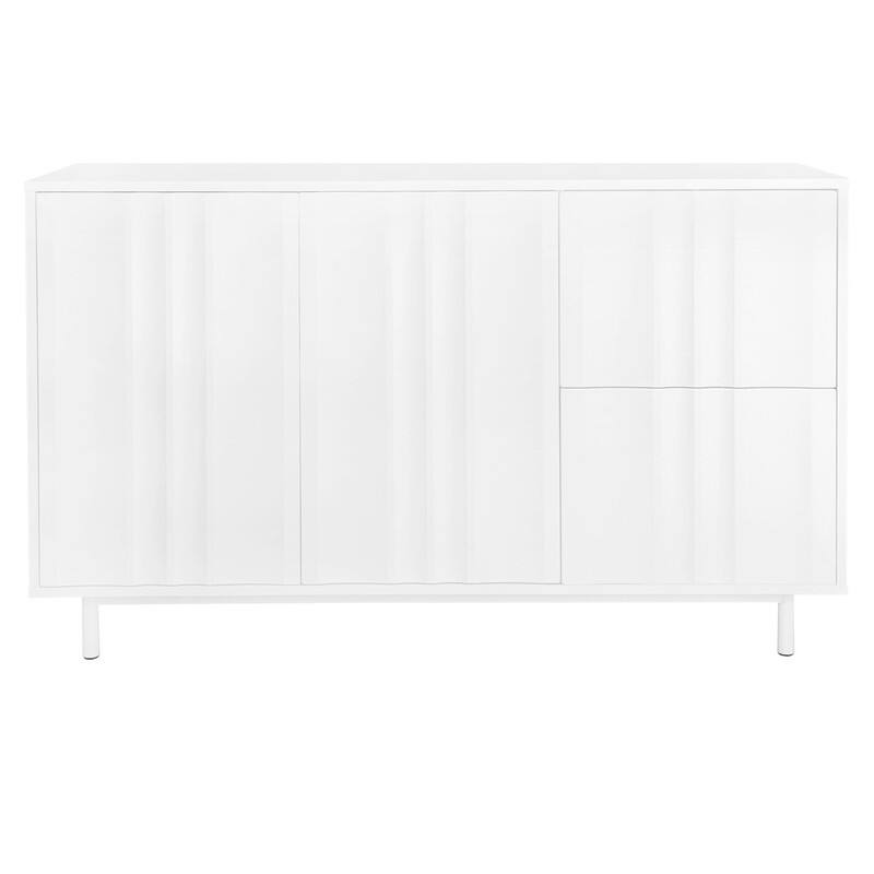 Wave Pattern Buffet Storage Cabinet with 2 Doors and 2 Drawers, Sideboard Cabinet Table with Adjustable Shelf