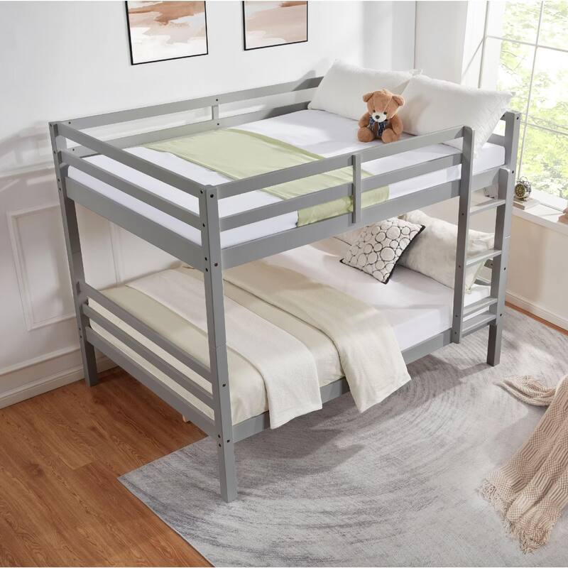 Full Over Full Bunk Bed, Thick Wood Posts, High Guardrail, Ladder