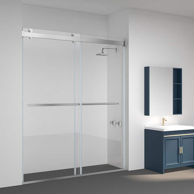 Spezia 60" W x 76" H Sliding Frameless Shower Door in Brushed Nickel - 60" W x 76" H