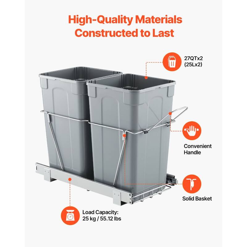 Pullout Trash Bin Soft Close Under Cabinet Waste Container with Door Kit