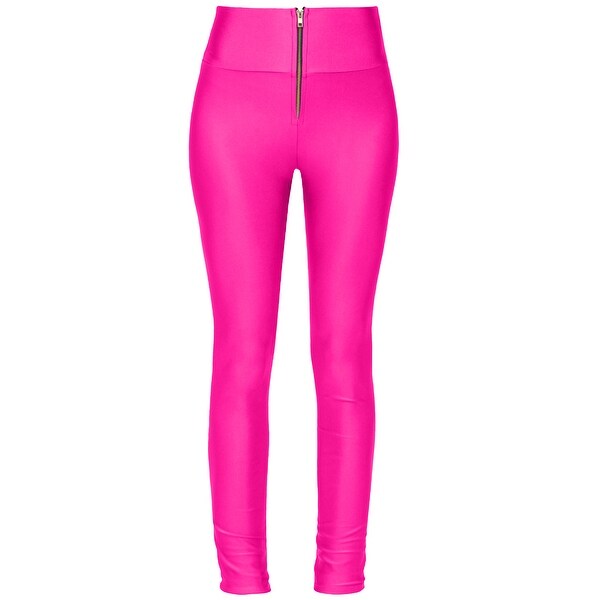 Womens Stretchy High Waisted Zip Up Ankle Length Legging Pants