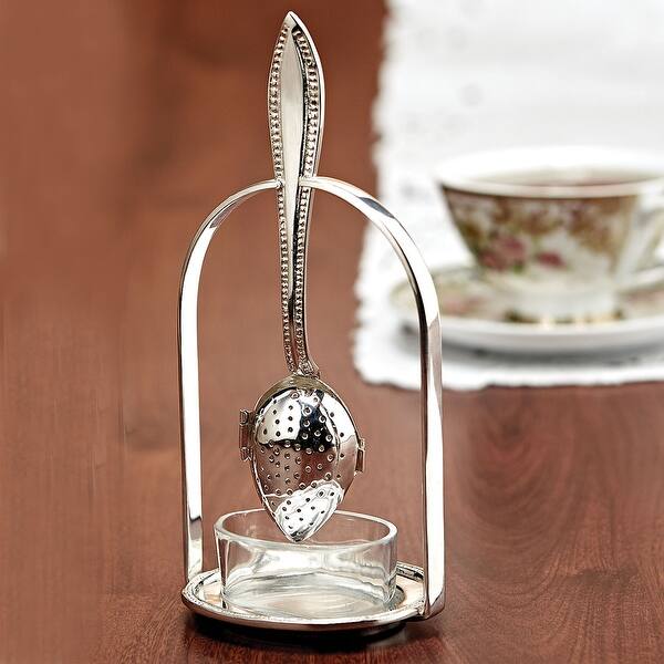 Shop Black Friday Deals On Madison Bay Company Spoon Shaped Tea Infuser With Drip Bowl Silver Plated Loose Tea Holder 6 In X 3 In On Sale Overstock 29077995