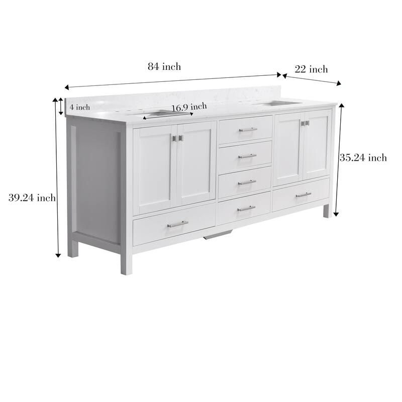 StarrySky 84 inch Undermount Double Sink Bathroom Vanity with Engineered Carrara Marble Top