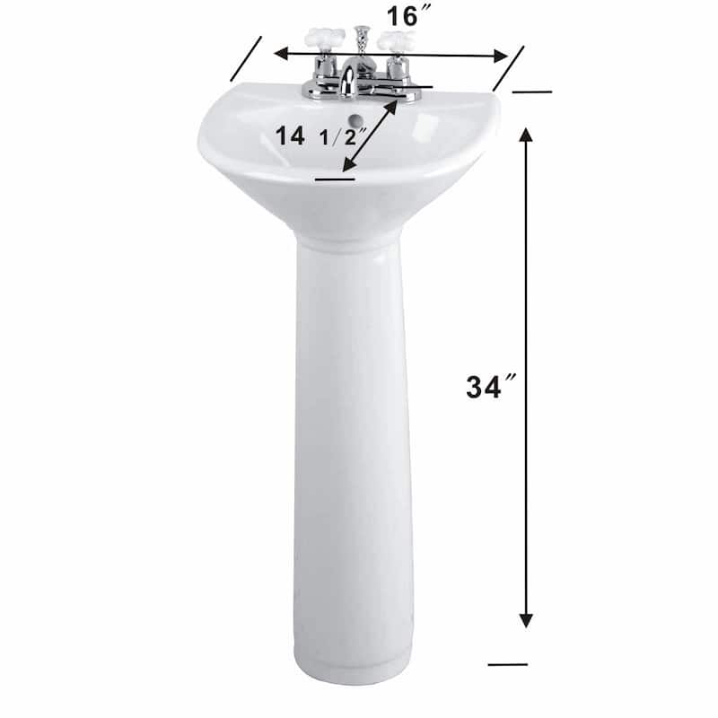Ondine White Porcelain Pedestal Sink with Overflow and 4" Centerset Faucet Holes