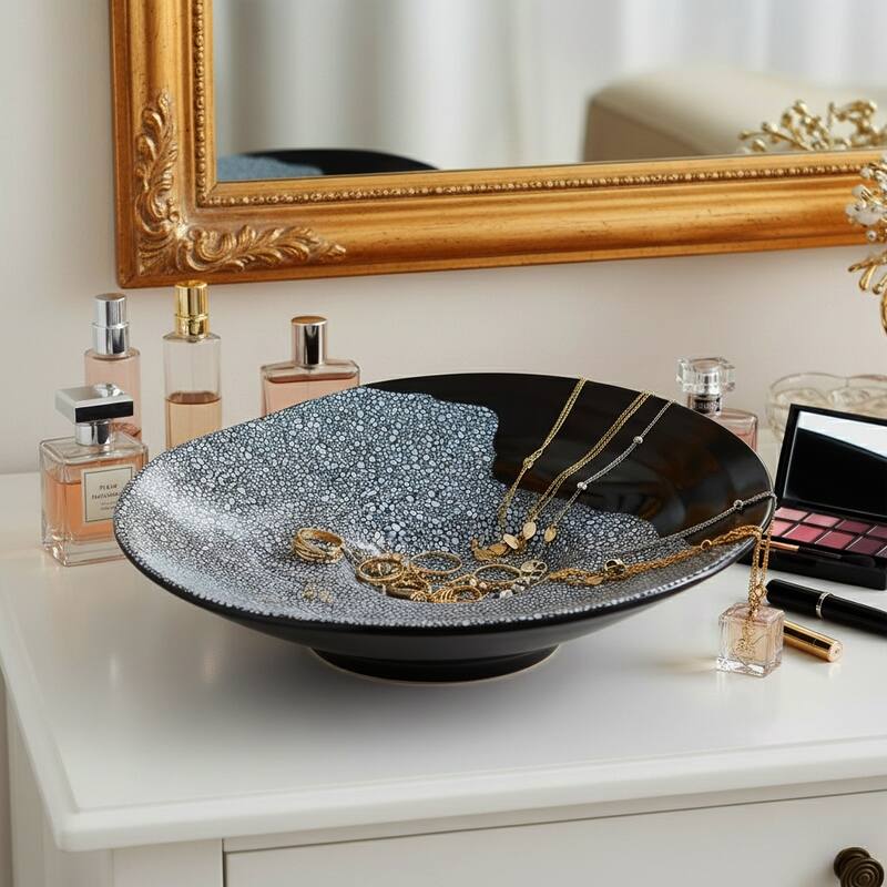 Decorative Ceramic Pebble Inspired Pattern Bowl - Black