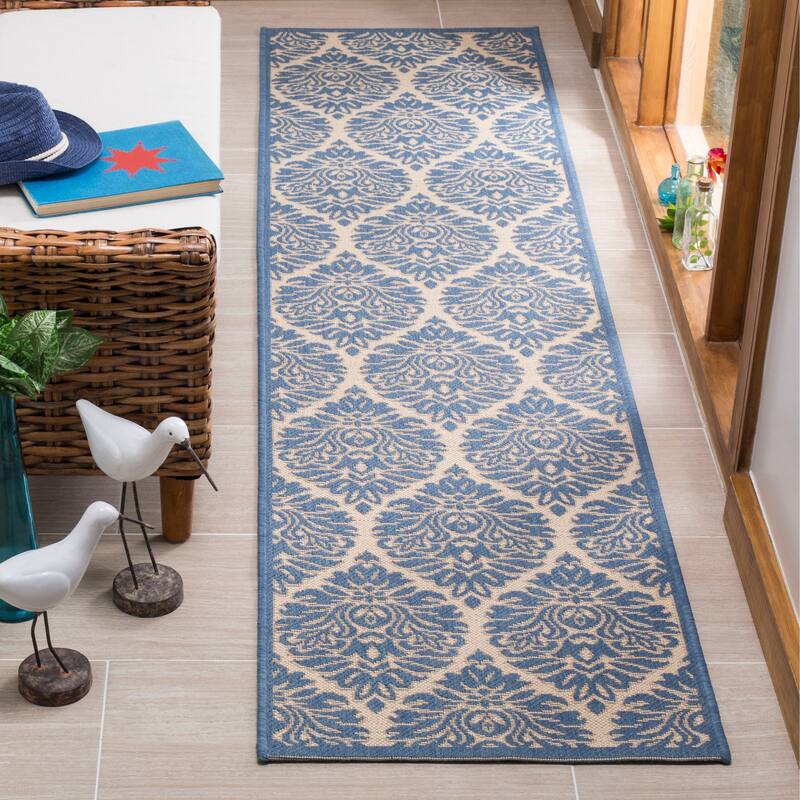 SAFAVIEH Linden Alison Indoor/ Outdoor Waterproof Patio Backyard Rug - 2'2"x8' Runner - Cream/Blue
