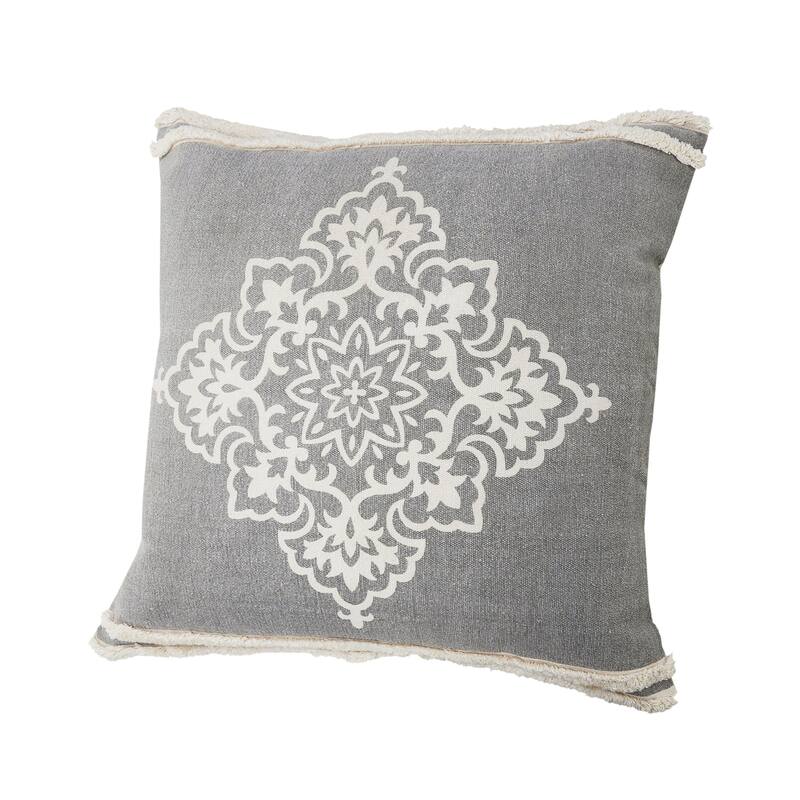 Handwoven Diamond Medallion Square Throw Pillow - 20" - Gray and White