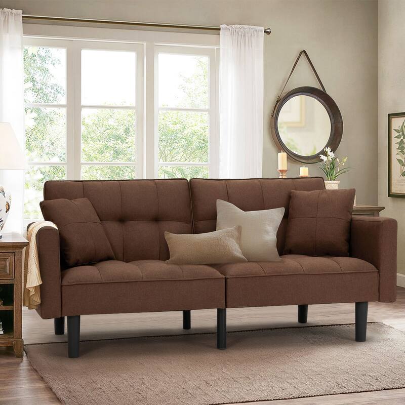 AVAWING 74" Modern Tufted Convertible Futon Sofa Bed with 2 Pillows