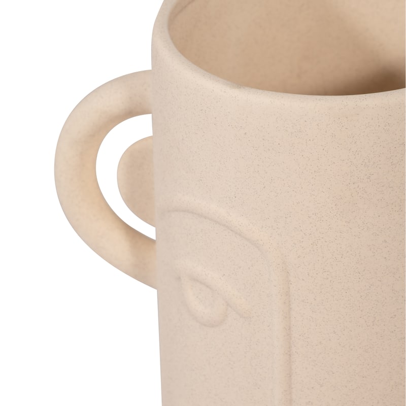 Sagebrook Home Ivory Ceramic 10" Face Vase with Suar Wood Handles