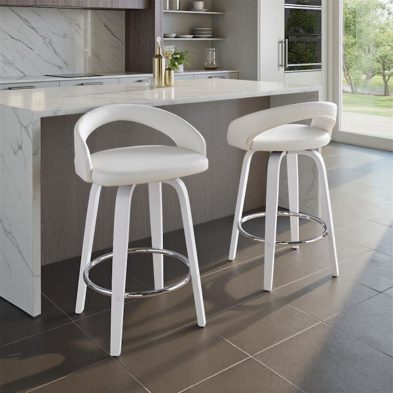 Grotto Upholstered 26" Fixed-Height Counter Stool - Set of 2 - White Faux Leather
