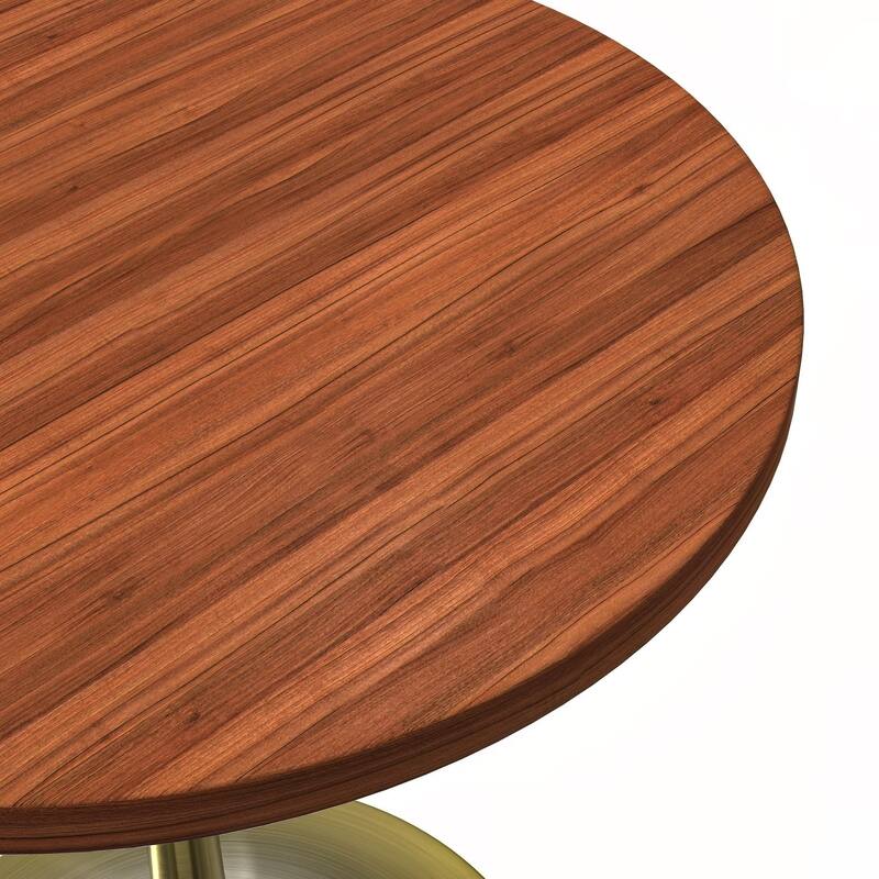 LeisureMod Verve 27" Round Dining Table with MDF Wood TableTop and Brushed Gold Base for Kitchen & Dining Room