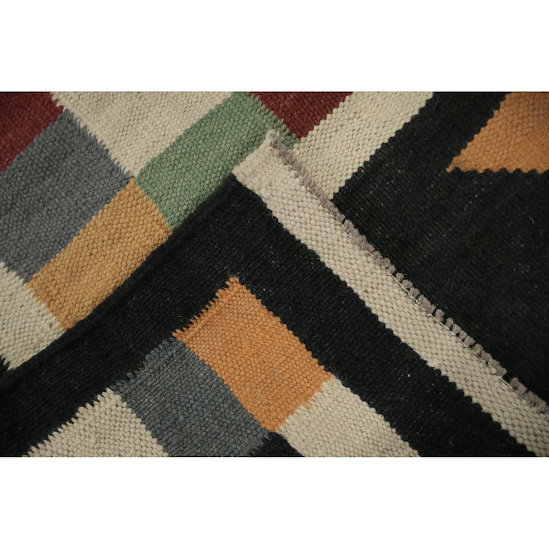 Hand Woven Oriental 100% Wool Carpet Southwestern Modern Multi-Colored Kilim Area Rug - 9' 1'' X 8' 4''