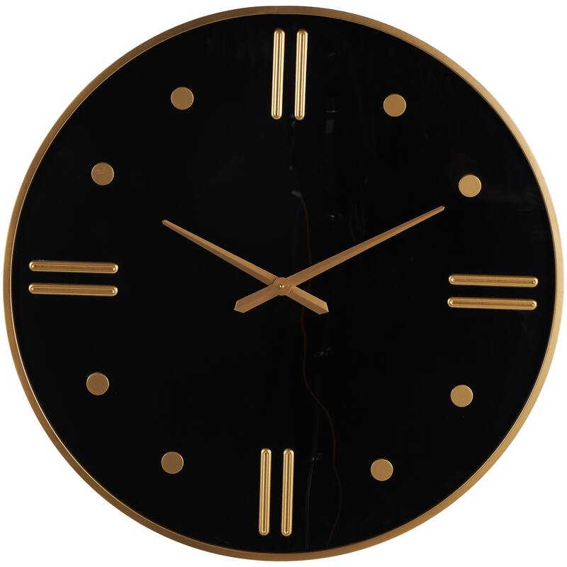 Plastic Decorative Wall Clock with Gold Hands and Numbers - Black - Roche River Decor - 1"W x 32"L x 32"H