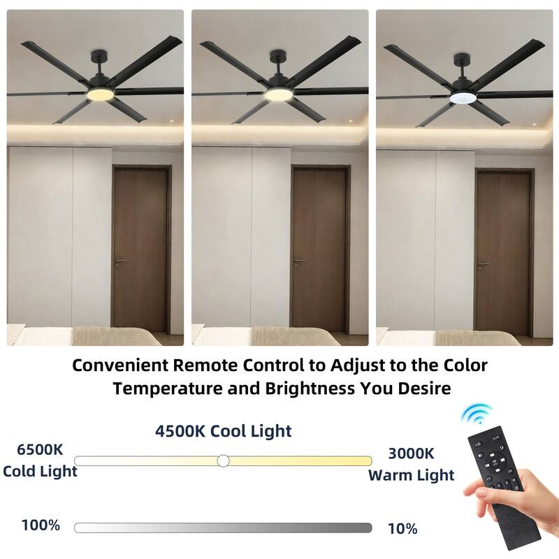 60"/72"/84" Black Modern Downrod Mount Ceiling Fan with LED Light, 6 Aluminum Blades, DC Motor, 6 Speed Reversible
