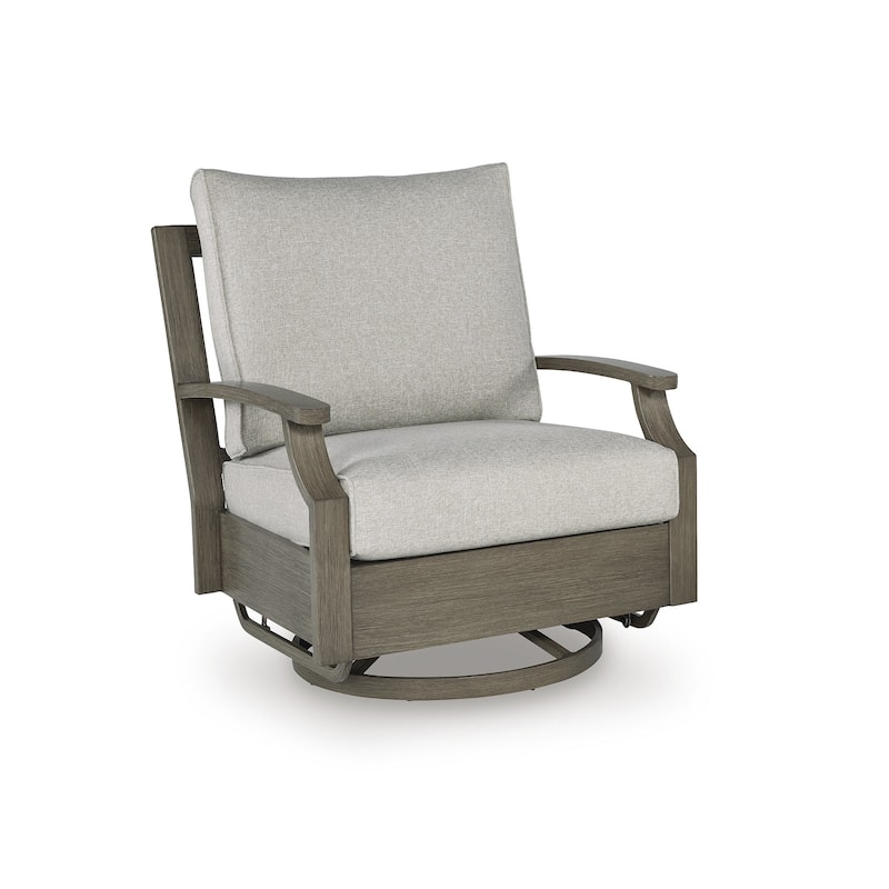 Signature Design by Ashley Rainier Ranch Brown/Beige Outdoor Swivel Glider Chair with Cushion - 34"W x 37"D x 37"H