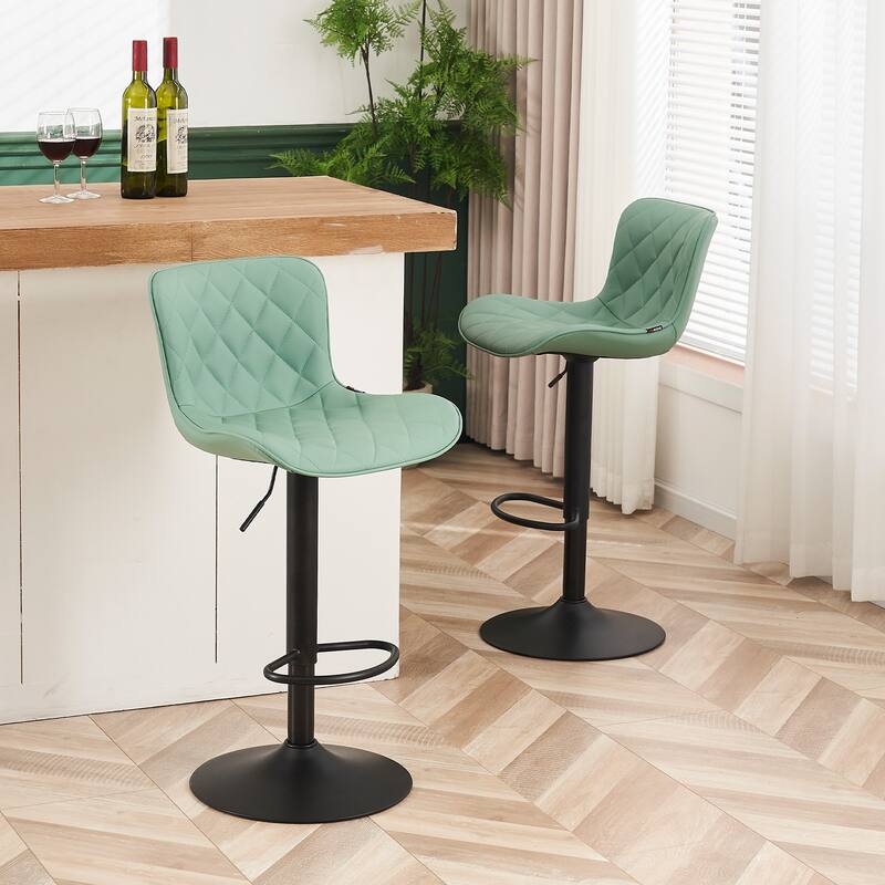 Modern Faux Leather Bar Stools Set of 2, Adjustable Height, Swivel Counter Stools