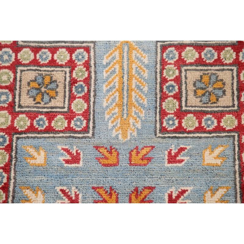 Light Blue Kazak Runner Rug Hand-Knotted Oriental Wool Carpet - 2'7" x 13'0"
