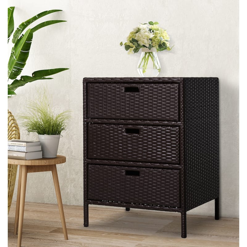 Outsunny 32" Poolside Rattan Wicker Patio Organizer Storage Cabinet with 3 Large Drawers & Weather-Fighting Materials
