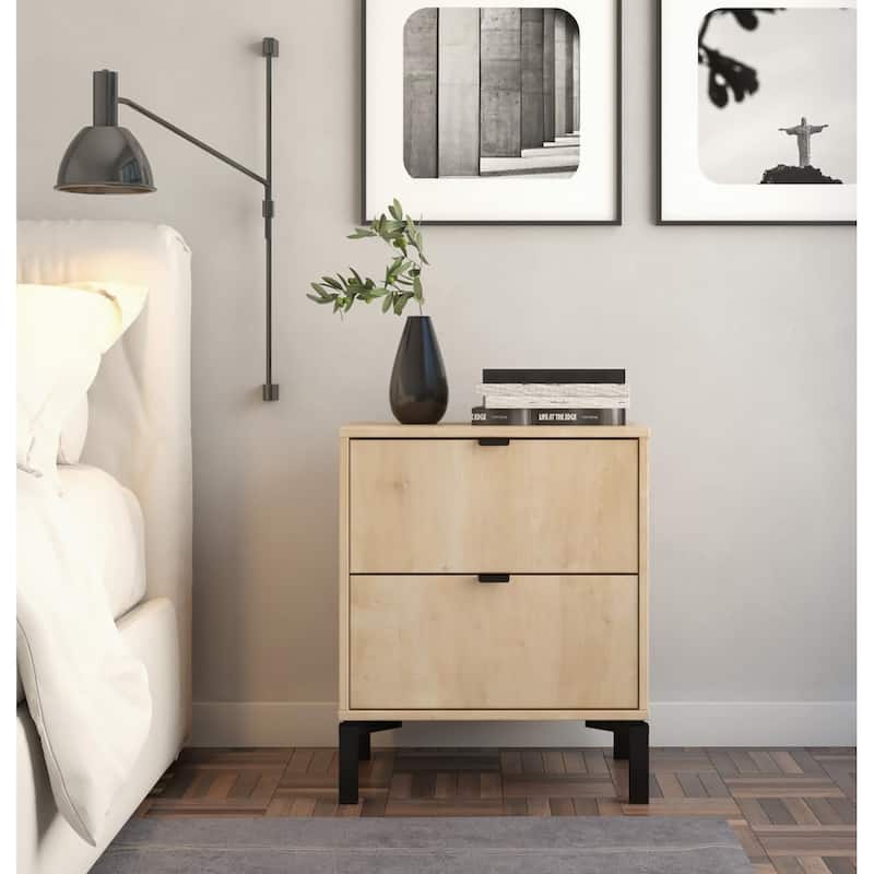 Minimalist 2-Drawer Nightstand - Oak