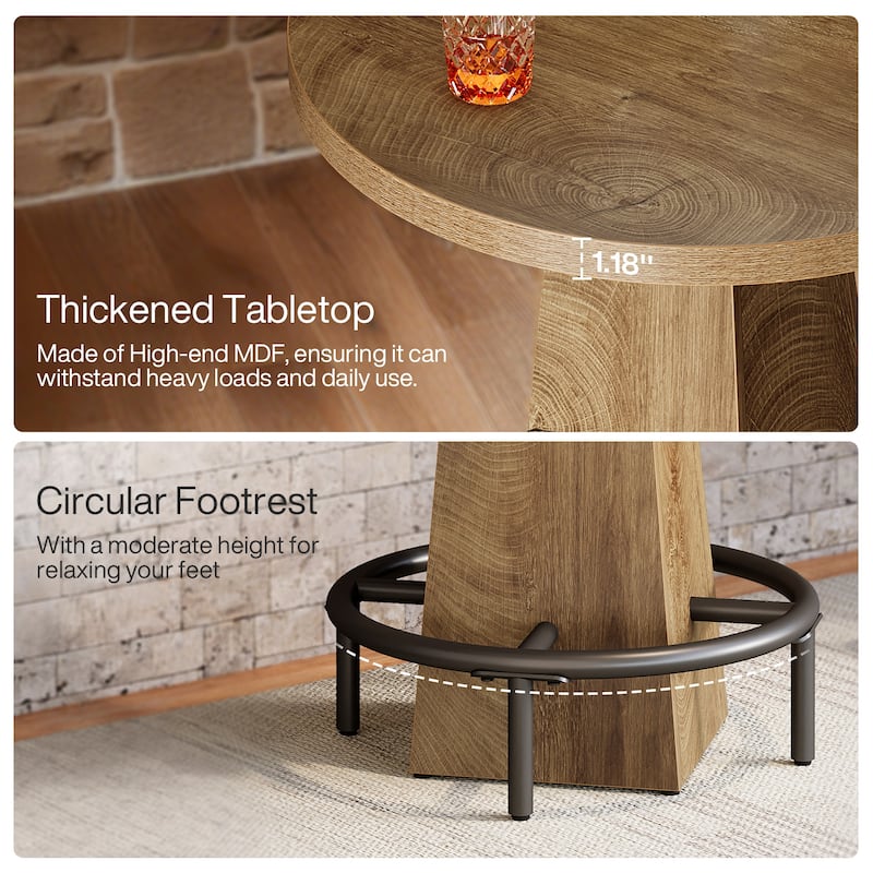Home Bar Unit, High Round Bar Table with Footrest for Pub, Dining Room, Kitchen - 23.62" L x 23.62" W x 37.4" H