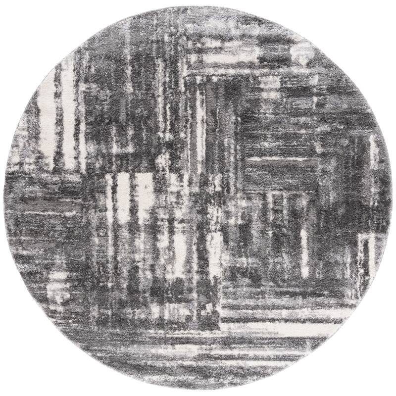 SAFAVIEH Ravine Shag Dinora Shag Rug - 6'7" Round - Dark Grey/Ivory